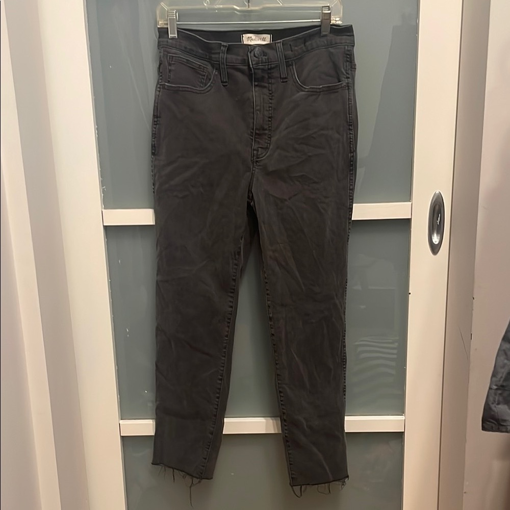 Madewell Stovepipe Dark Gray Ankle Raw Hem Denim Jeans, 30